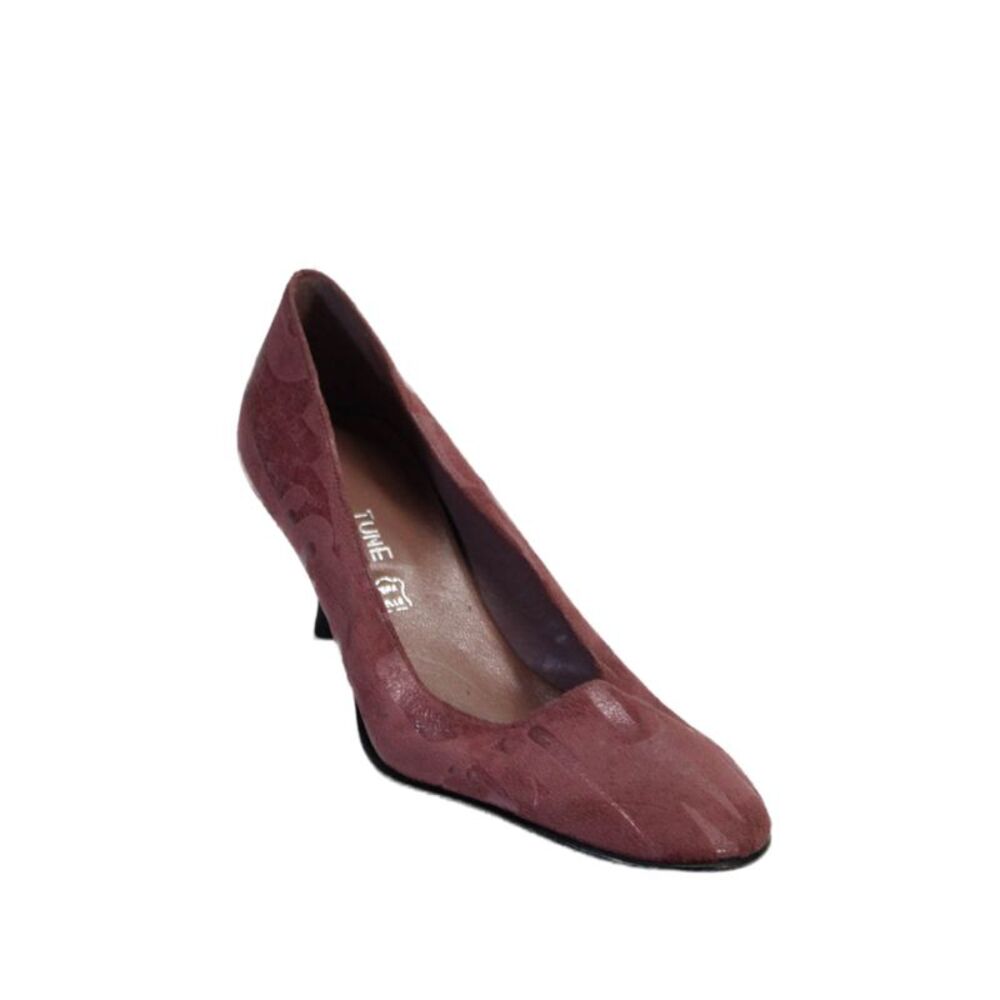 Tune Womens Faux Suede Almond Toe Low Spool Heel Pumps Fuschia Pink Size 10US